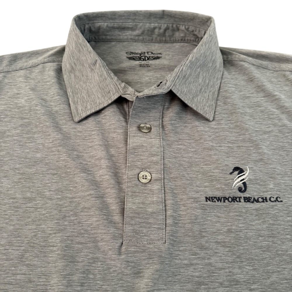 Straight Down XL Grey Performance Golf Mens Polo Shirt Newport Beach CC Logo